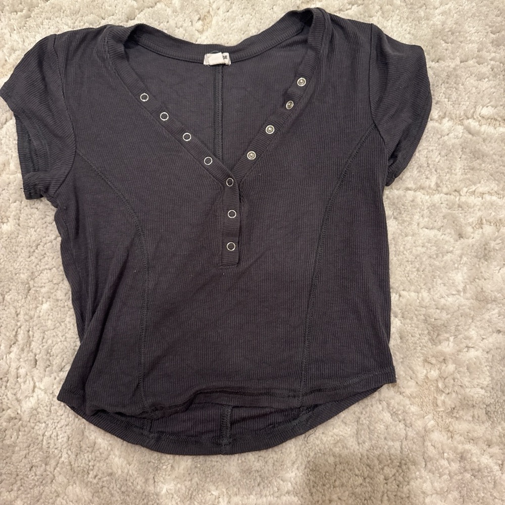 Garage Charcoal Button-Accent Tee